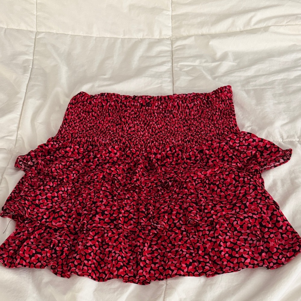 Michael Kors Red and Black Smocked Tiered Mini Skirt